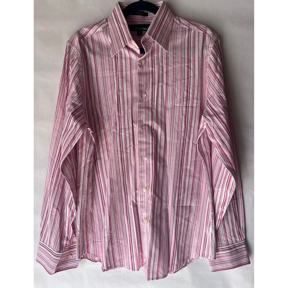 Express 1MX Mens Small Dress Shirt Modern Fit Stretch Pink Striped Button Up - Picture 1 of 6
